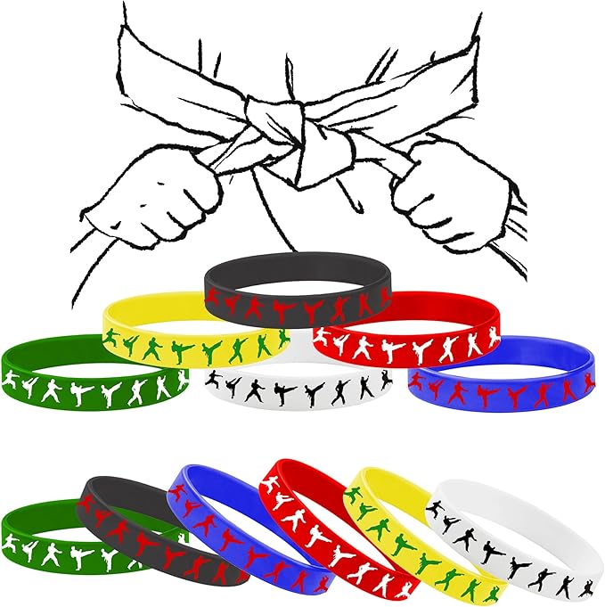 CupaPlay 48 Taekwondo Karate Rubber Bracelets Kung Fu Wrestling Theme Party Supplies Decorations Birthday Baby Shower Silicone Wristbands Party Favors