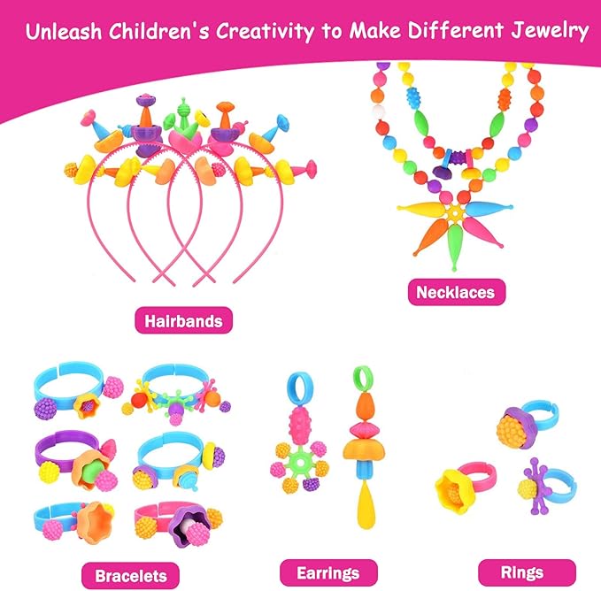NIDOOT Pop Beads, Girls Jewelry Making Kit, Bracelet Making Kit for Girls, 550Pc+ Snap Beads for Kids, Girl Toys Age 4-5, 5 6 Year Old Girl Gift, Crafts for Kids Ages 3-12