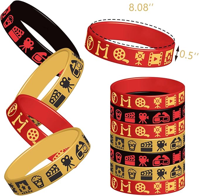 CupaPlay 48PCS Movie Night Rubber Bracelets Party favors - Hollywood Movie Theme Party Supplies Decorations Birthday Silicone Wristbands Party Gifts