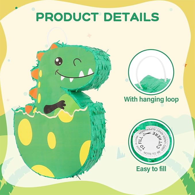 PATIO CHOICE 133 PCS Dinosaur Piñata Set for Birthday Party Include Dinosaur Piñata Stick and Blindfold Dinosaur Party Favors for Boys and Girls, as Party Carnivals Festivals Decorations