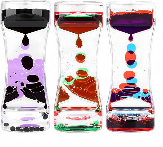 Oneshow Liquid Motion Bubbler Timer Oil Hourglass Water Timers Relaxing Desk Decor Stress Relief Toys for Adults Gifts 3 Pack-Black&Purple,Red&Green,Blue&Red
