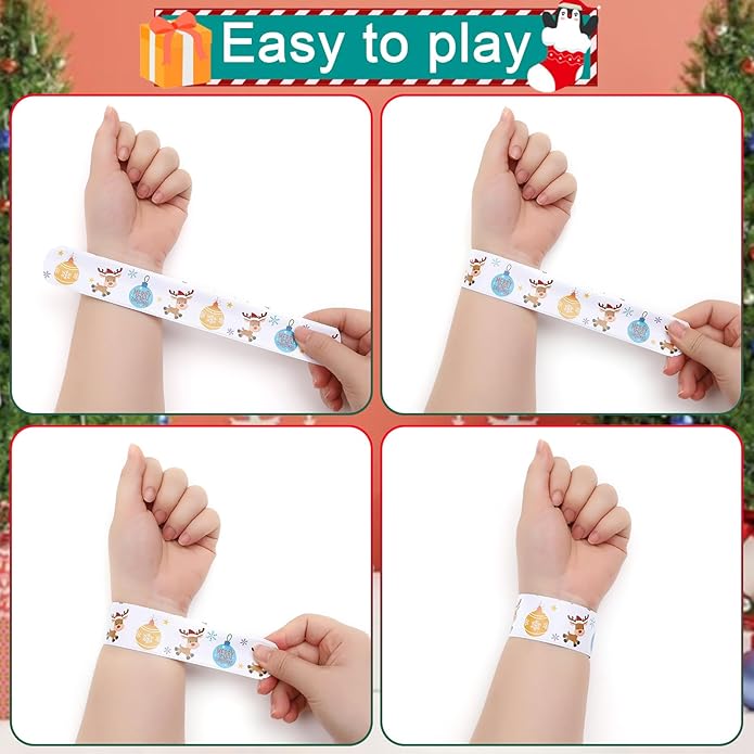 48PCS Christmas Slap Bracelets, Xmas Slap for Christmas Party Favor Decoration