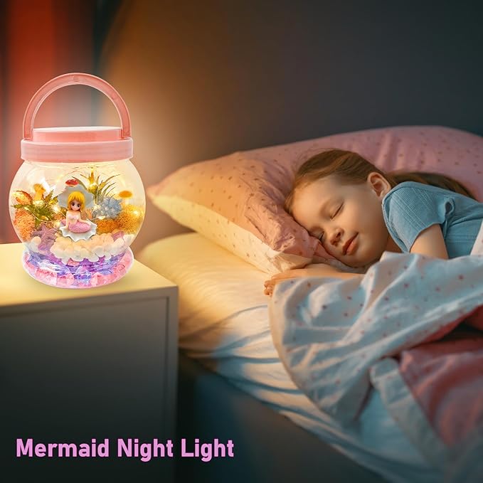 Mermaid Terrarium Kit for Kids, Birthday Gift for Girls, DIY Arts & Crafts Gift Light Up Mermaid Gifts for Girls, Mermaid Toys Presents for Girls Age 4 5 6 7 8-12 Year Old