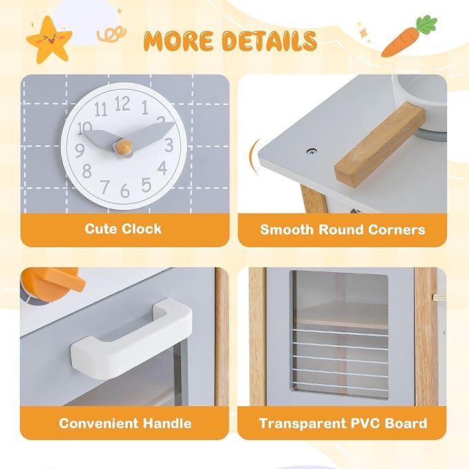 Kids Kitchen Playset, Wooden Play Kitchen with Sink, Stove, Oven, Dish Rack, Storage Cabinet, Cooking Accessories, Little Chef Pretend Play Toy Kitchen Set Gift for Toddler, Boys, Girls