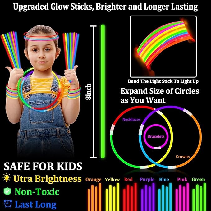 240 Pack Glow Sticks Bulk Party Supplies Glow In The Dark Party Favors Glow Sticks Necklaces Bracelets with Connectors 8" Glowsticks Light Up Toys Neon Birthday Decorations Football Party Supplies