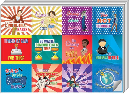 Creanoso Cheeky and Funny Stickers Series 1 (10-Sheet) – Total 120 pcs (10 X 12pcs) Individual Small Size 2.1 x 2. Inches, DIY Decoration Art Decal for Boys & Girls, Children, Teens