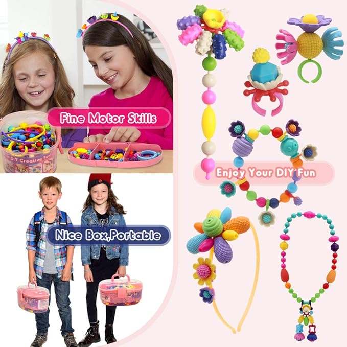 Pop Beads, Jewelry Making Kit for Girls, Art and Craft Toys Gift, DIY Bracelets Necklace Hairband and Rings Creativity Set for Kids Age 3 4 5 6 7 8 Year Old