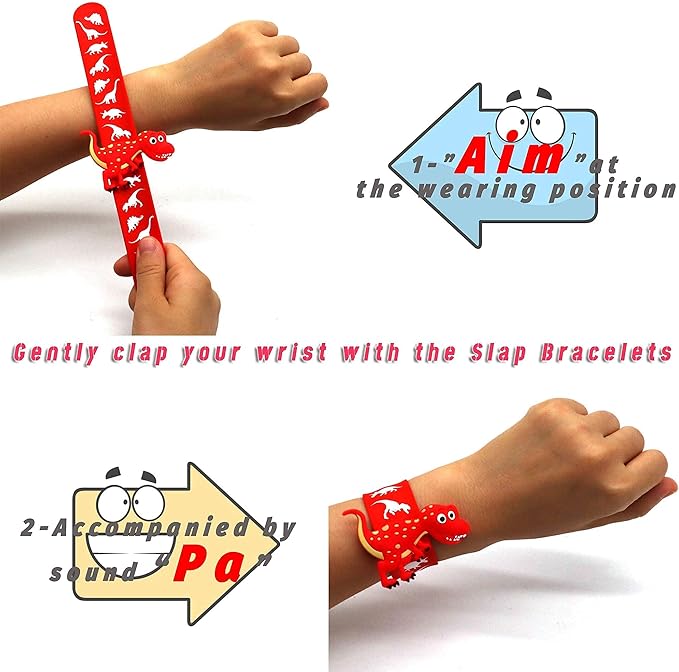 Dinosaur Slap Bracelets for Kids Party Favors-Dinosaur Theme Goodie Bag Stuffers(6pack) for Boys&Girls Dinosaur Theme Party Supplies Carnival Prizes Suit Classroom Exchanging Gifts