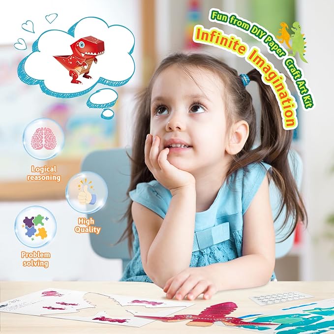 Paper Craft 3D Puzzle DIY Puzz Kits (8 PCS/Kit) Cartoon Art Craft Gift for Kids, No Need Scissors, Include Adhesive Paper, Art Supplies in Class, Cubic Art Decor Paper Model Craft Kit (Gun)