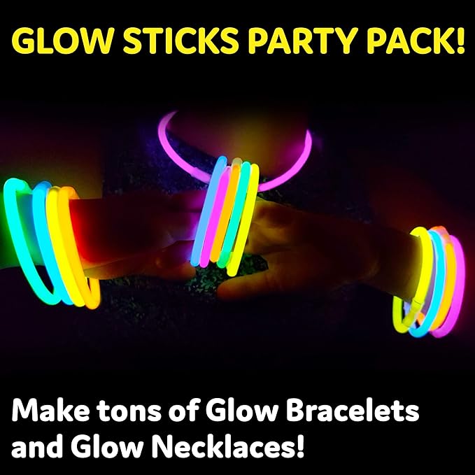 PartySticks Glow Sticks Party Supplies 200pk - 8 Inch Glow in the Dark Light Up Sticks Party Favors, Glow Party Decorations, Neon Party Glow Necklaces and Glow Bracelets with Connectors