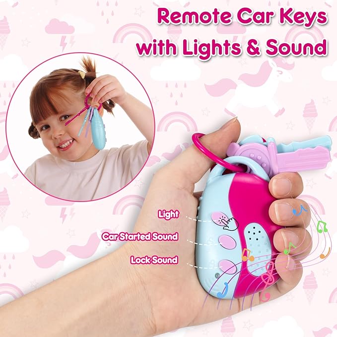 Play Purse for Little Girls, Toddler Purse with Accessories and Pretend Play Makeup Kit, My First Purse Set Includes Pink Handbag, Wallet, Toy Phone, Kids Toy, Christmas Birthday Gift Set for Age 3+
