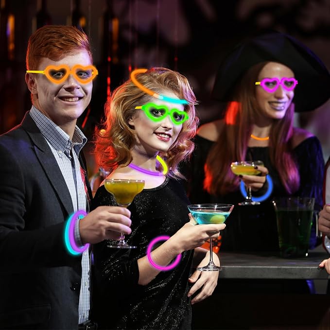 40 Pack Glow Heart Glasses Party Favors Bulk with 160 Glow Sticks & Connectors (for 40 Neon Glasses, 80 Bracelets or 26 Necklaces), Valentines Glow in the Dark Decorations for Mardi Gras Wedding Dance