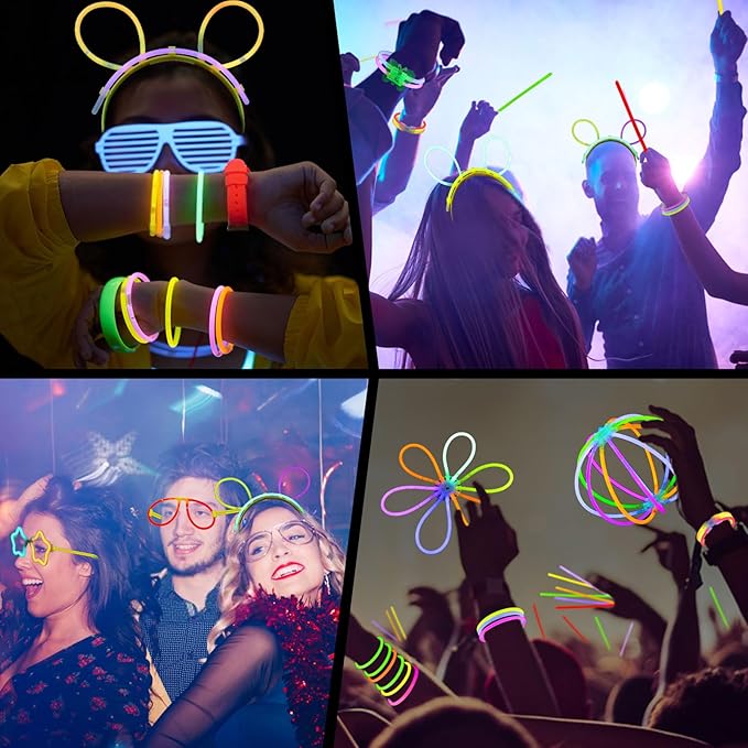 280PCS Glow in the Dark Party Supplies,Glow Party Favors With 100 Glow Sticks Bulk DIY Glow Necklaces Glasses Bracelets Headband Neon Glasses for Adult Kid Birthday Party Supplies Decorations
