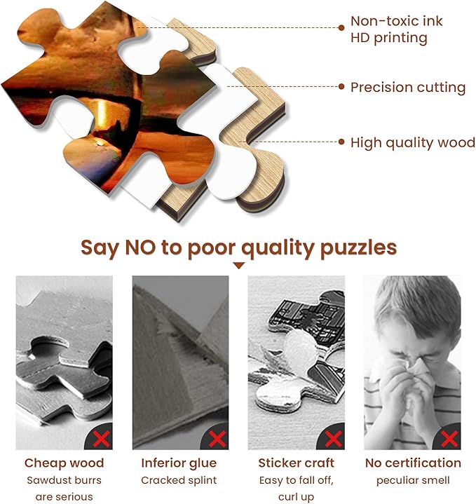 najiaxiaowu Adult Puzzles 1000 Pieces DIY Sunset Sea Wine Glass Wooden Puzzles Children and Elderly Puzzles Modern Home Decor Wall Art Unique Gift 75 cm x 50 cm(27.56 x 16.68 in)