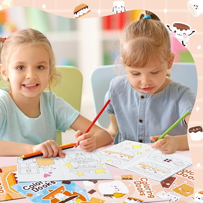 Marshmallow Coloring Books for Kids 24Pcs Bulk Campfire Camping Themed Mini Coloring Booklet DIY Art Drawing Book with Marshmallow for Toddlers Kids Birthday Party Favors Goodie Bag Filler