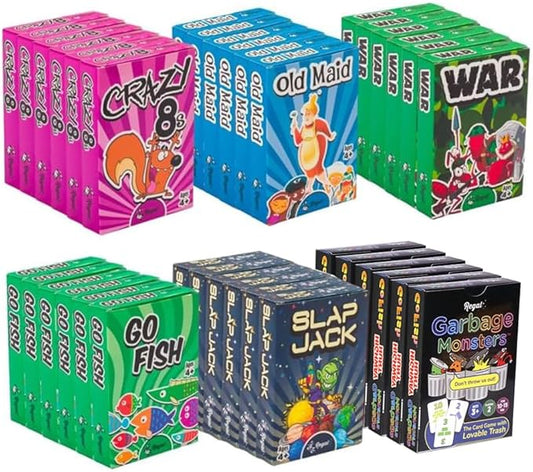 Regal Games Card Games for Kids - Go Fish, Crazy 8's, Old Maid, Slap Jack, Garbage Monsters, War - Simple & Fun Classic Family Table Games - Games May Vary (6 Card Games x 6 Sets)