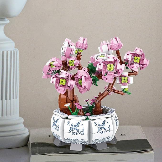 Peach Blossom Building Block Kit, Special Plant Home Decor Flower Bouquet Building Kit, Chinese Flower 471PCS Relaxing Building Project for Adults, Compatible Flowers Set 63007