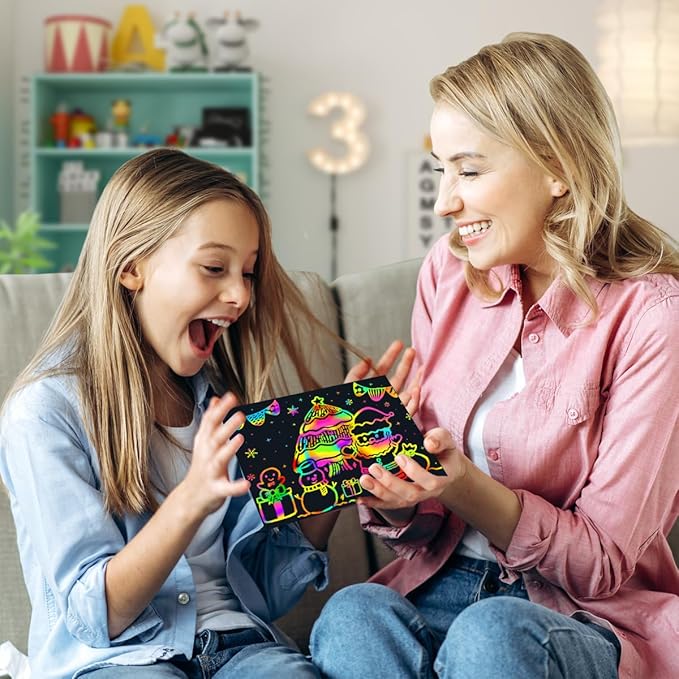 Scratch Rainbow Paper for Kids: 117 Pcs Magic Scratch Off Paper Children Art Crafts Set Kit Supplies Toys Black Scratch Sheets Notes Cards for Boys Girls Birthday Party Favors Christmas Easter Gift
