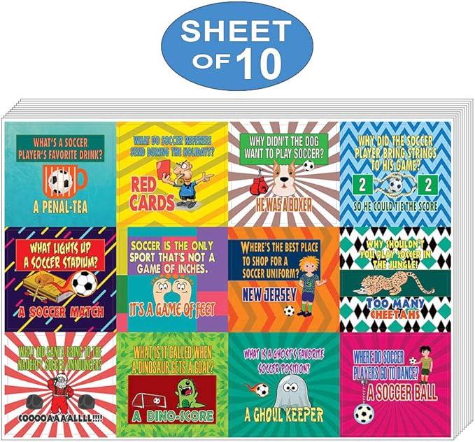 Creanoso Playing Soccer Funny Sports Jokes Stickers (10-Sheet) – Individual Small Size 2.1 x 2. Inches, Waterproof, DIY Decor Art Decal for Boys & Girls, Children, Teens