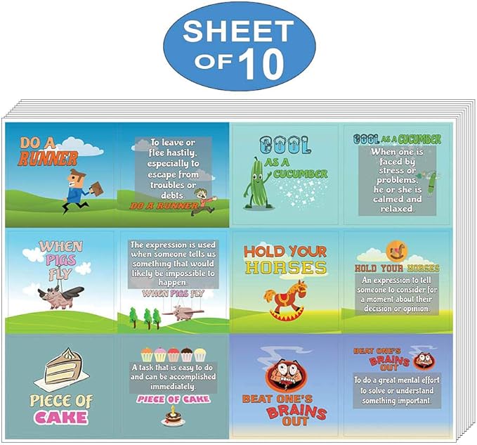 Creanoso Funny Idiom Stickers (10-Sheet) - Waterproof, Unique Themes Designs, DIY Decoration Art Decal for Boys & Girls, Teens - Stocking Stuffers Ideas for Adults