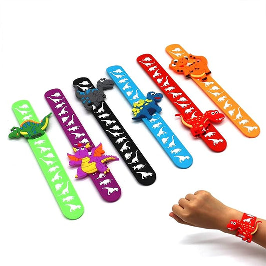 Dinosaur Slap Bracelets for Kids Party Favors-Dinosaur Theme Goodie Bag Stuffers(6pack) for Boys&Girls Dinosaur Theme Party Supplies Carnival Prizes Suit Classroom Exchanging Gifts