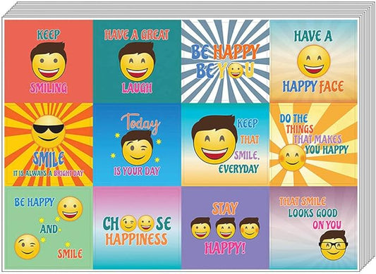 Creanoso Happy Face Stickers (10-Sheet) – Total 120 pcs (10 X 12pcs) Individual Small Size 2.1 x 2. Inches, Waterproof, Unique Personalized Designs, Decor Art Decal for Boys & Girls, Children, Teens