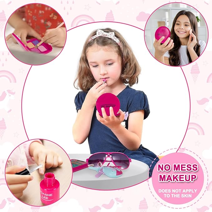 Play Purse for Little Girls, Toddler Purse with Accessories and Pretend Play Makeup Kit, My First Purse Set Includes Pink Handbag, Wallet, Toy Phone, Kids Toy, Christmas Birthday Gift Set for Age 3+