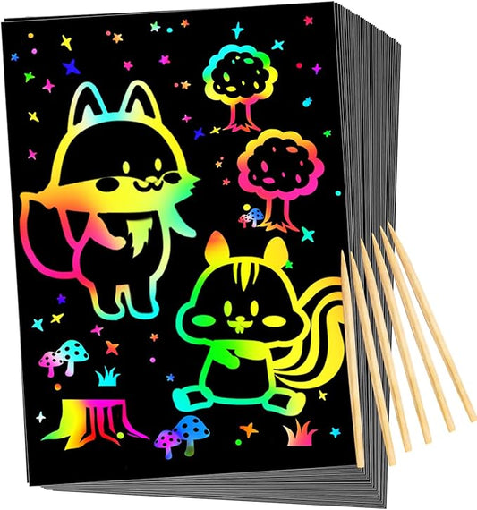 Scratch Rainbow Paper for Kids: 117 Pcs Magic Scratch Off Paper Children Art Crafts Set Kit Supplies Toys Black Scratch Sheets Notes Cards for Boys Girls Birthday Party Favors Christmas Easter Gift