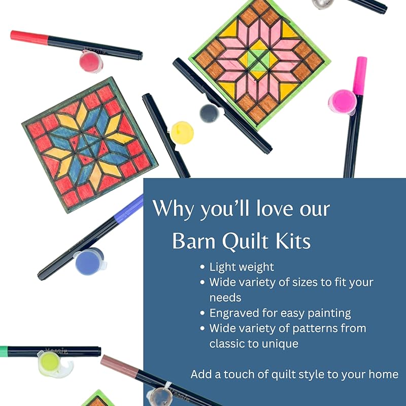 Mini Unfinished Barn Quilt Square Wooden Sign, Small Country Decor Canvas Quilts Blocks Bulk Set of 4 (3 inches, Tulip)