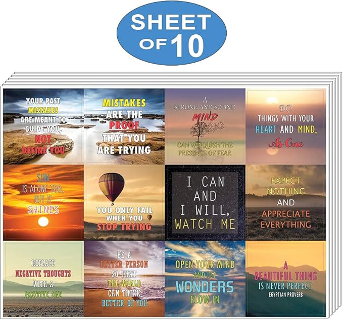 Creanoso Inspiring Mind and Thoughts Stickers (10-Sheet) Total 120 pcs (10 X 12pcs) Individual Size 2.1 x 2. in., Waterproof, Unique Themes Designs, Any Flat Surface DIY Decoration Art Decal