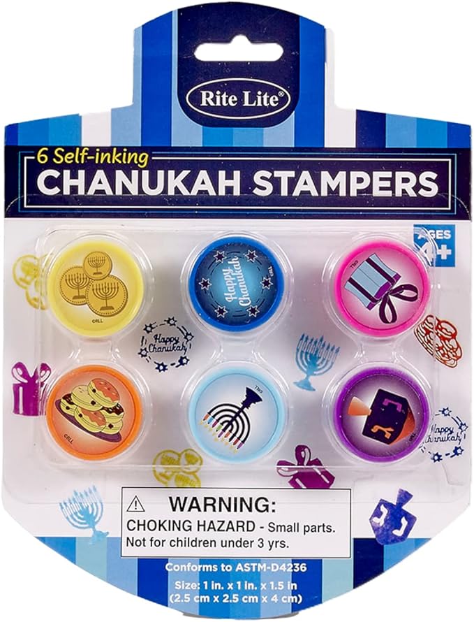 Rite Lite Set of 6 Chanukah Stampers - Features a Dreidel, Menorah, Latkes, Gelt Coins, and Happy Chanukah Designs! - Perfect Hanukkah Gift, Hanukkah Toys for Kids