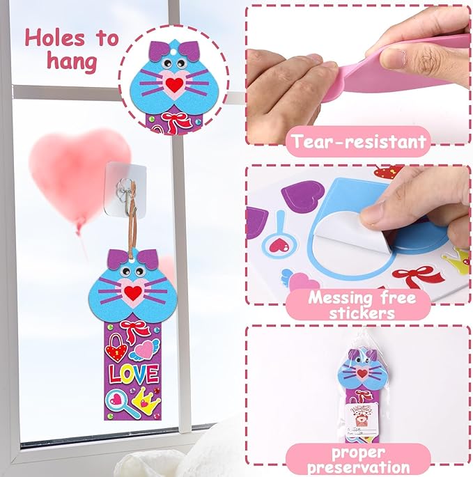 Qyeahkj 32 Sets Valentine's Day Bookmarks Foam Craft Kit for Kids Heart Bookmarks DIY Craft Animal Face Heart Owl Foam Stickers for Kids Classroom Home Activity Valentine Gift Party Favor Decorations