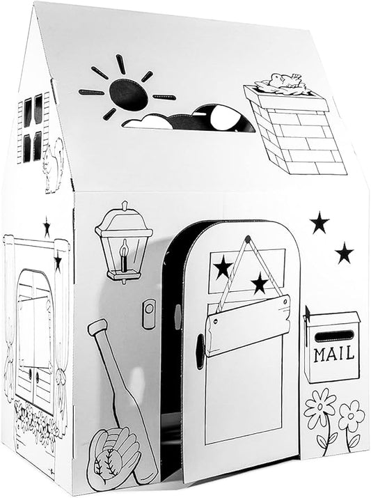 Easy Playhouse Clubhouse - Kids Art and Craft for Indoor and Outdoor Fun, Color, Draw, Doodle on this Blank Canvas – Decorate and Personalize a Cardboard Fort, 34" X 27" X 48" - Made in USA, Age 3+