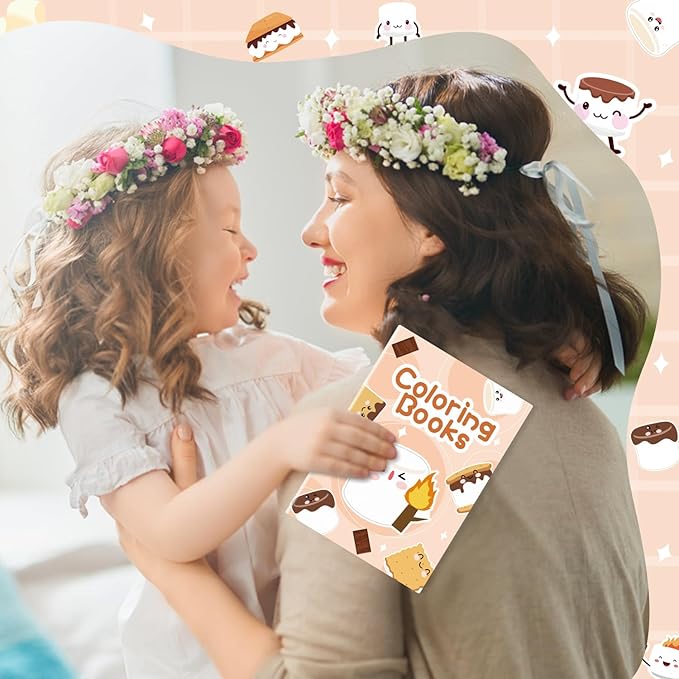 Marshmallow Coloring Books for Kids 24Pcs Bulk Campfire Camping Themed Mini Coloring Booklet DIY Art Drawing Book with Marshmallow for Toddlers Kids Birthday Party Favors Goodie Bag Filler