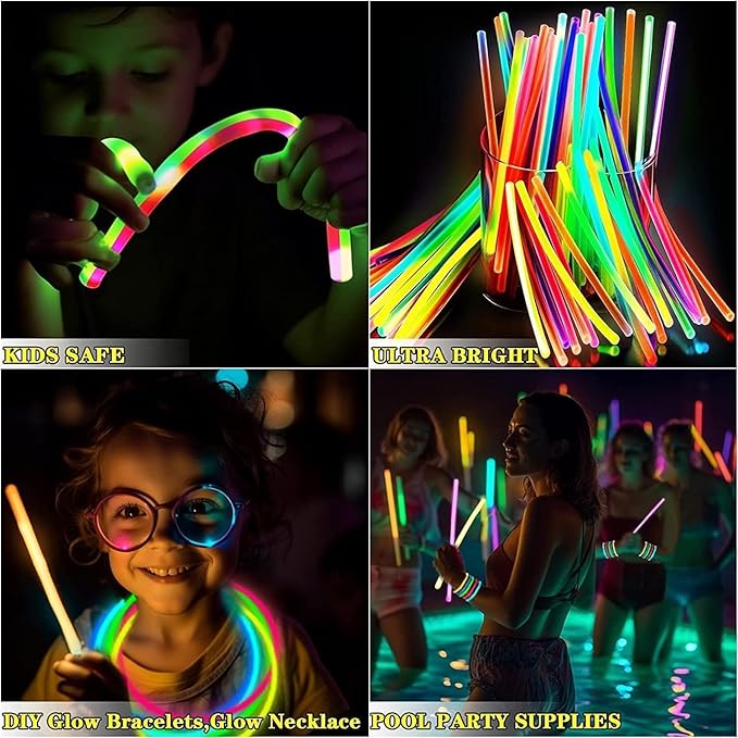 240 Pack Glow Sticks Bulk Party Supplies Glow In The Dark Party Favors Glow Sticks Necklaces Bracelets with Connectors 8" Glowsticks Light Up Toys Neon Birthday Decorations Football Party Supplies