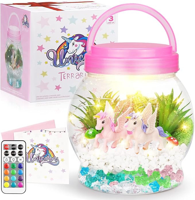 DIY Light-Up Unicorn Terrarium Kit for Kids,3 Light Modes Unicorn Toys & Activities Kits Presents,Arts & Crafts Unicorns Gift for Girls Age 4 5 6 7 8-12 Year Old Birthday Gift, Bedroom Decor