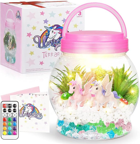 DIY Light-Up Unicorn Terrarium Kit for Kids,3 Light Modes Unicorn Toys & Activities Kits Presents,Arts & Crafts Unicorns Gift for Girls Age 4 5 6 7 8-12 Year Old Birthday Gift, Bedroom Decor
