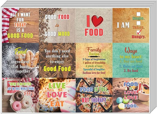 Creanoso Inspiring Food Lovers Stickers (10-Sheet) – Total 120 pcs (10 X 12pcs) Waterproof, Unique Personalized Themes Designs, DIY Decoration Art Decal for Men Women Adults, Boys & Girls, Teens