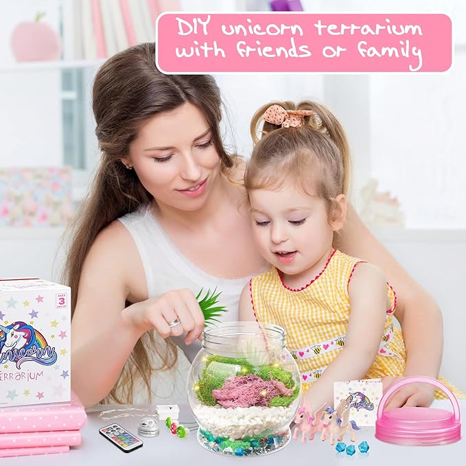 DIY Light-Up Unicorn Terrarium Kit for Kids,3 Light Modes Unicorn Toys & Activities Kits Presents,Arts & Crafts Unicorns Gift for Girls Age 4 5 6 7 8-12 Year Old Birthday Gift, Bedroom Decor