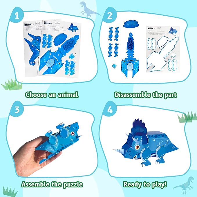 Paper Craft 3D Puzzle DIY Puzz Kits (8 PCS/Kit) Cartoon Art Craft Gift for Kids, No Need Scissors, Include Adhesive Paper, Art Supplies in Class, Cubic Art Decor Paper Model Craft Kit (Gun)