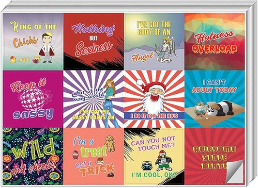Creanoso Cheeky and Funny Stickers Series 3 (10-Sheet) - Total 120 pcs (10 X 12pcs) Individual Small Size 2.1 x 2. in, Waterproof, Unique Themes Designs, Any Flat Surface DIY Decoration Art Decal
