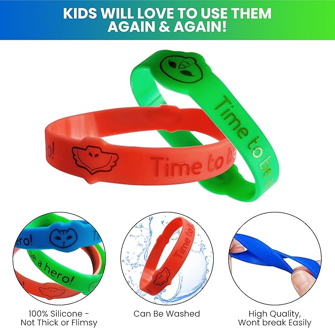 Masks Party Favors Bands Supplies, Red Green Blue Birthday Celebrations Girls Boys Gift Kids Silicone Wristbands Hero PJ Theme Goody Bag Fillers 24 Pack