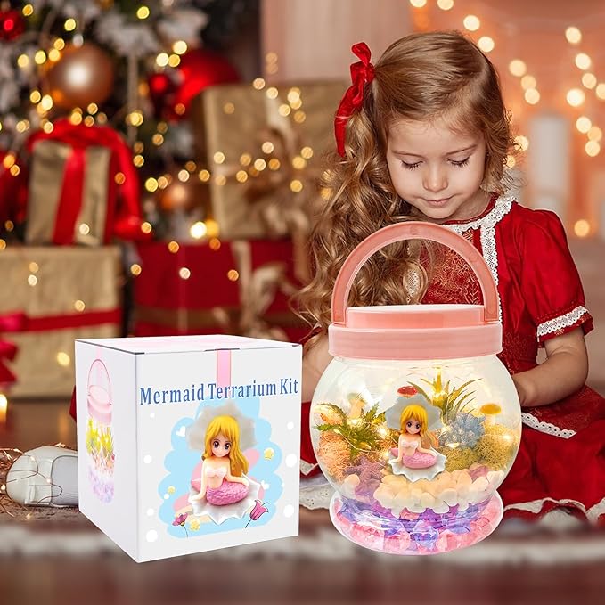 Mermaid Terrarium Kit for Kids, Birthday Gift for Girls, DIY Arts & Crafts Gift Light Up Mermaid Gifts for Girls, Mermaid Toys Presents for Girls Age 4 5 6 7 8-12 Year Old
