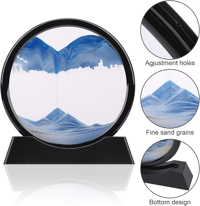 QLKUNLA Moving Sand Art Picture Liquid Motion 3D Deep Sea Sandscape in Motion Display Flowing Sand Frame Relaxing Desktop Home Office Work Decor Art Toys (7 inch, Orange)