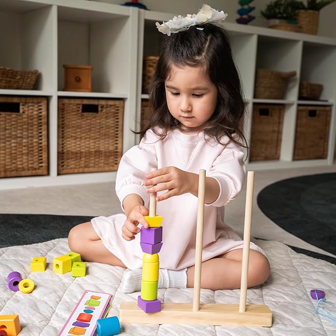 Montessori & Me Stringing Beads for Kids 3-5 - Lacing String Toys for Toddlers - Snap Necklace