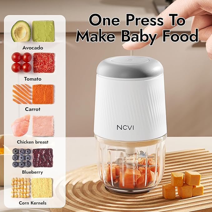 NCVI Puree Baby Food Processor Glass Set, Mini Infant Food Maker Blender Machine with 8 Blades and Grinding Disc, Small Blender for Baby Food Including Food Containers, Silicone Tray and Tableware