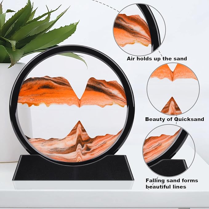 QLKUNLA Moving Sand Art Picture Liquid Motion 3D Deep Sea Sandscape in Motion Display Flowing Sand Frame Relaxing Desktop Home Office Work Decor Art Toys (7 inch, Black)