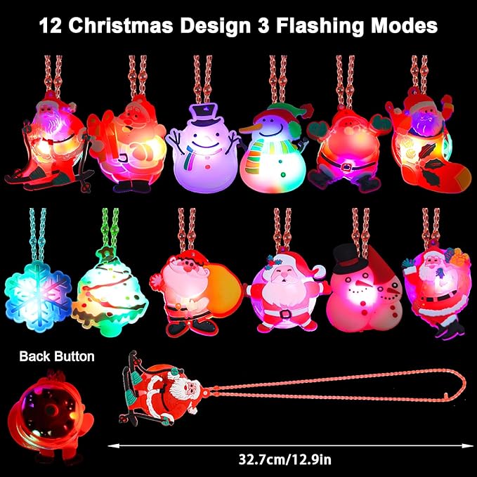 DIYASY Light Up Christmas Necklace Bulk, 24 Pcs Party Favor LED Bracelet for Kids Adults Glow in the Dark Flashing Toys Christmas Stocking Stuffers Ornaments Decorations