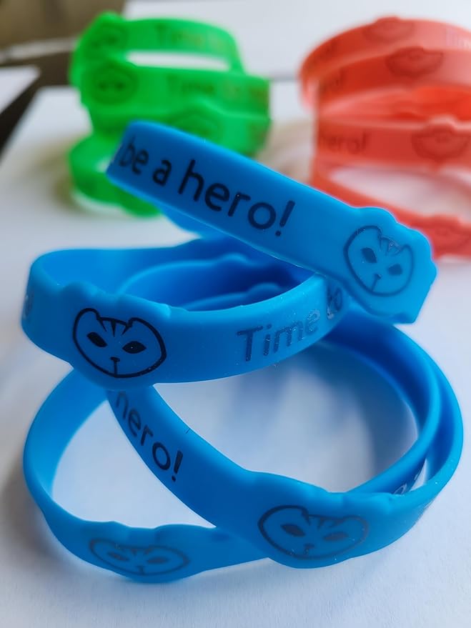 Masks Party Favors Bands Supplies, Red Green Blue Birthday Celebrations Girls Boys Gift Kids Silicone Wristbands Hero PJ Theme Goody Bag Fillers 24 Pack