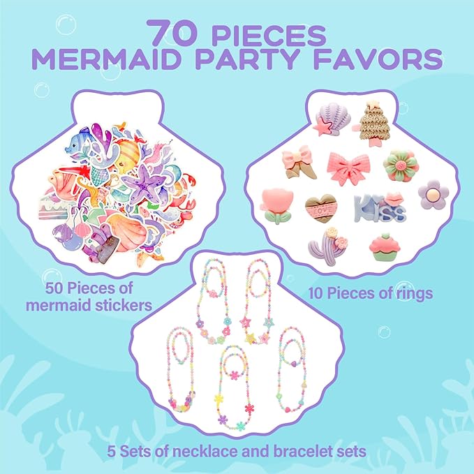 PATIO CHOICE 73 PCS Mermaid Piñata Set Include Mermaid Piñata Stick and Blindfold Necklace Bracelet Rings Stickers for Kids Girls, as Birthday Party Carnivals Festivals Decorations